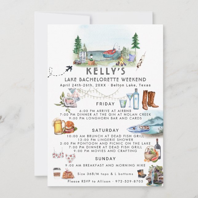 Bachelorette Helg Itinerary | Sommarläger Inbjudningar (Framsida)