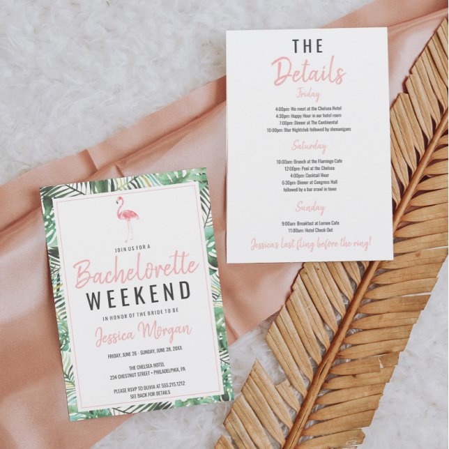 Bachelorette Helg Itinerary Tropical Flamingo Inbjudningar (Skapare uppladdad)