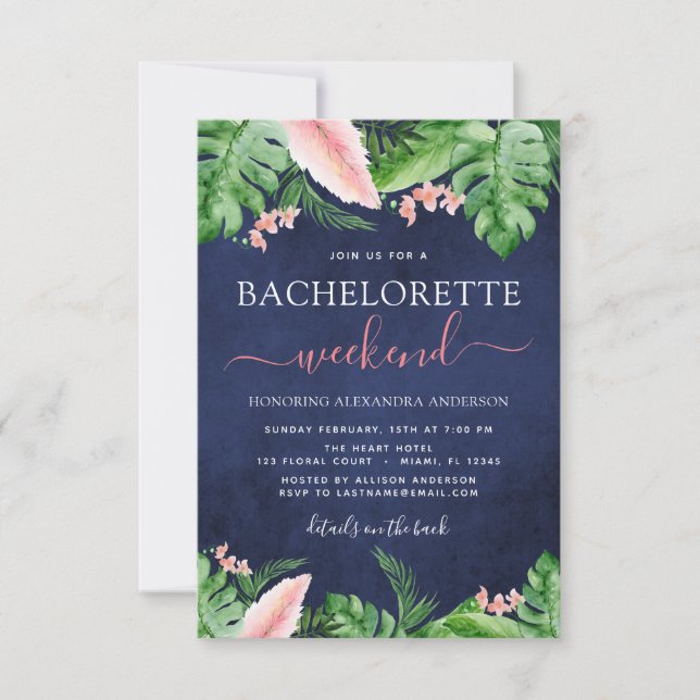 Bachelorette Helg Itinerary Tropical Handflatan Inbjudningar (Framsida)