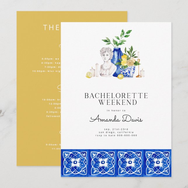 Bachelorette Helg Lemon Mediterranean Tiles Inbjudningar (Fram/baksida)