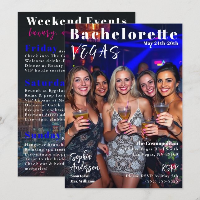 Bachelorette Helg Magazine Cover Inbjudningar (Fram/baksida)