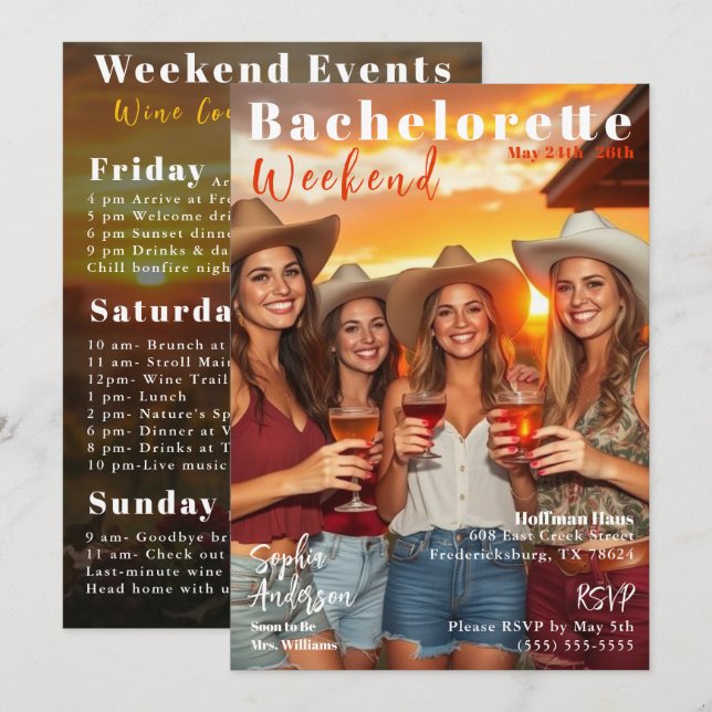 Bachelorette Helg Magazine Cover Inbjudningar (Fram/baksida)