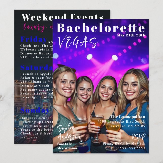 Bachelorette Helg Magazine Cover Inbjudningar (Fram/baksida)