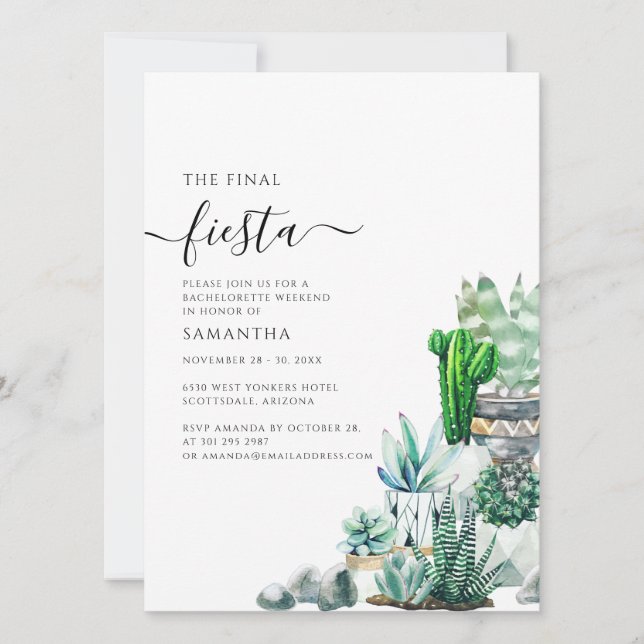 Bachelorette Helg Party och Itinerary Cacti Inbjudningar (Framsida)