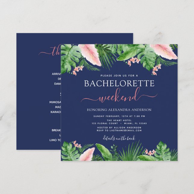 Bachelorette Helg Party Tropical Handflatan Inbjudningar (Fram/baksida)