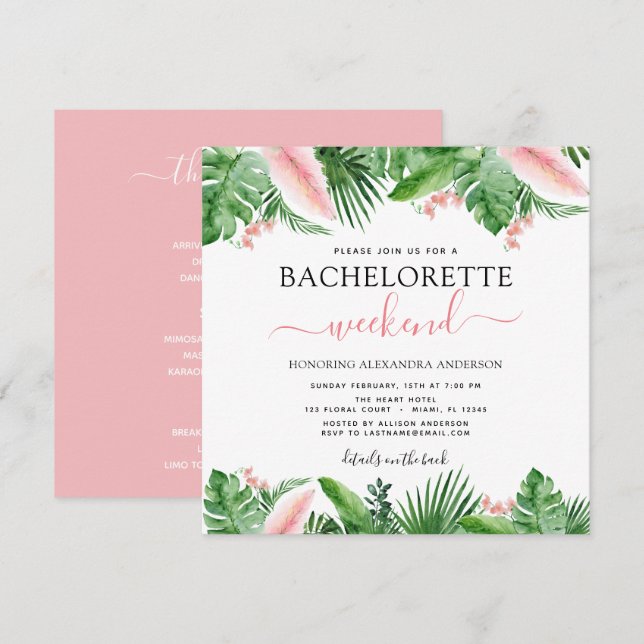 Bachelorette Helg Party Tropical Handflatan Inbjudningar (Fram/baksida)