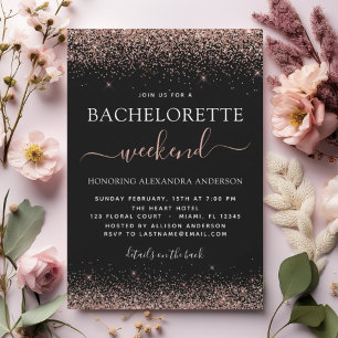 Bachelorette Helg Rosa ros Guld Glitter Party Inbjudningar