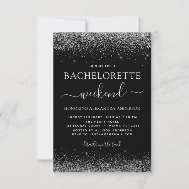 Bachelorette Helg Silver Modern Glitter Party Inbjudningar (Framsida)