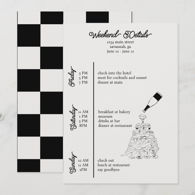 Bachelorette helg, svart på vitt inbjudningar (Fram/baksida)