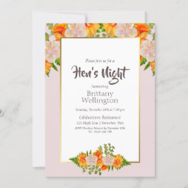 Bachelorette Hen's Night Guld  Rosa Blommigt Inbjudningar