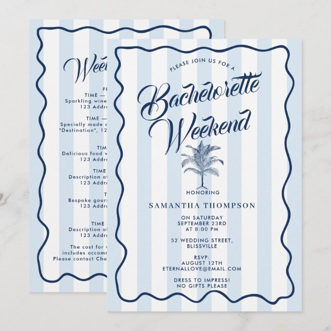 Bachelorette Itinerary Bach Weekend Palm Tree Inbjudningar (Fram/baksida)