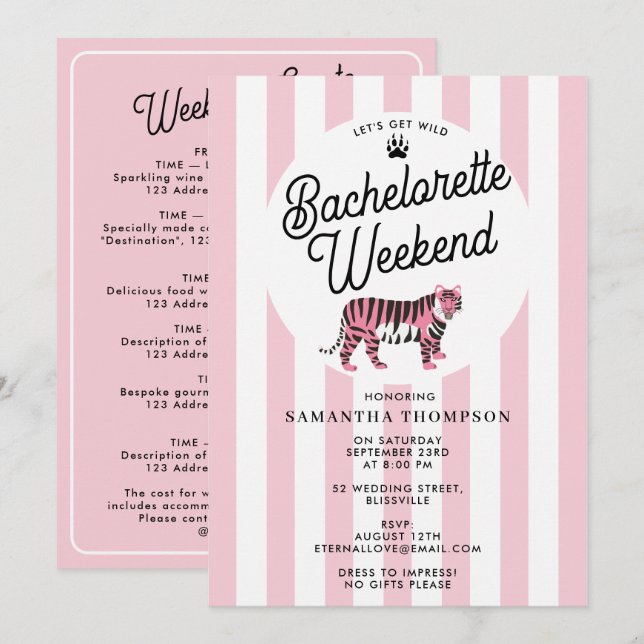Bachelorette Itinerary Bach Weekend Retro Leopard  Inbjudningar (Fram/baksida)
