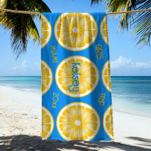 Bachelorette Lemon Slice Aqua & Gult Beach Towel