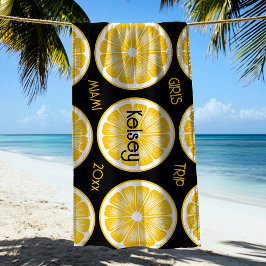 Bachelorette Lemon Slice Black Gult Beach Towel