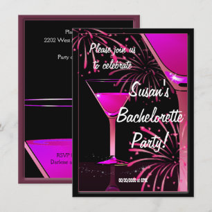 Bachelorette Martini Cocktail Rosa Party Inbjudningar