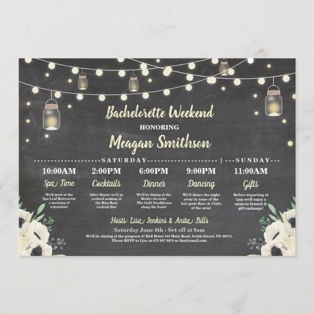 Bachelorette Möhippa Itinerary Fireflies Burk Program (Framsida)