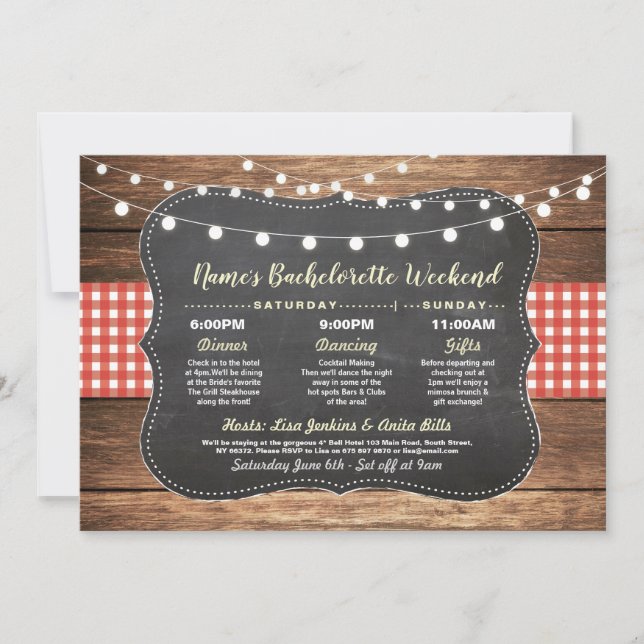 Bachelorette Möhippa Itinerary Red Chalk Inbjudningar (Framsida)
