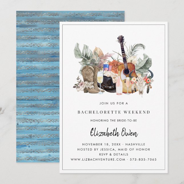 Bachelorette Nash Bash | Westerna Cowgirl Inbjudningar (Fram/baksida)