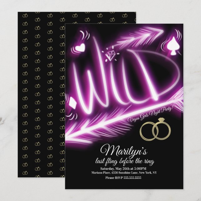 Bachelorette Neon Vild Vegas Party Girls Night Inbjudningar (Fram/baksida)