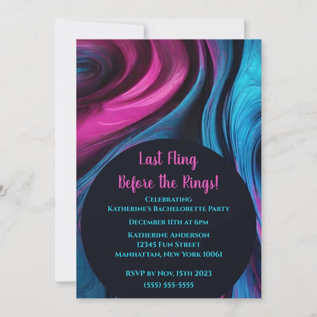 Bachelorette Party-Abstrakt Art-Blue och Rosa- Inbjudningar (Framsida)