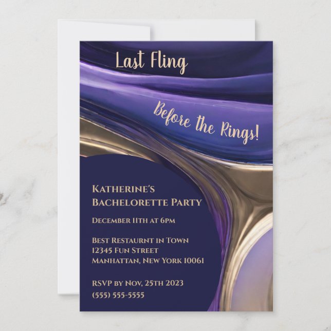 Bachelorette Party-Abstrakt Blue, Lila och Guld- Inbjudningar (Framsida)
