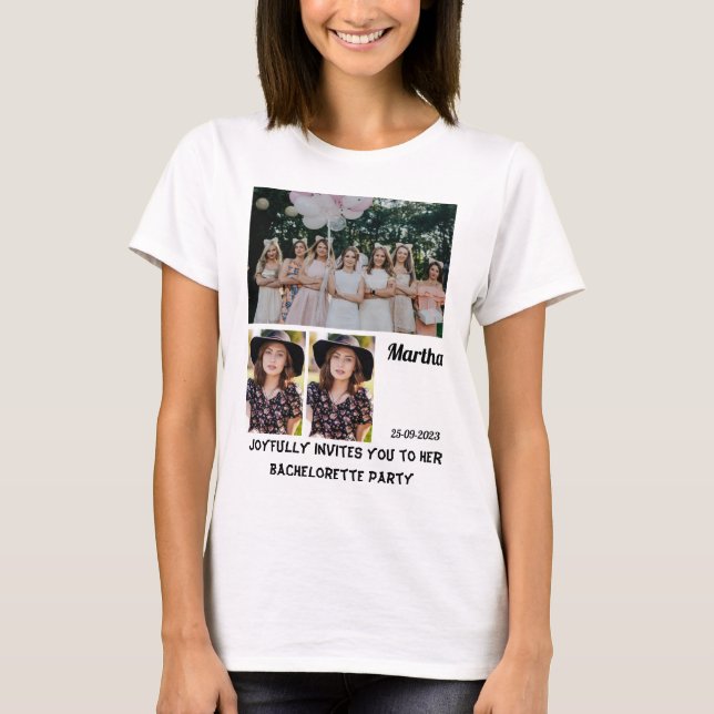 Bachelorette Party anpassningsbar 3 Photo Collage T Shirt (Framsida)