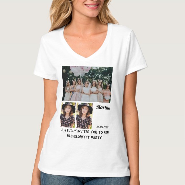 Bachelorette Party anpassningsbar 3 Photo Collage  T Shirt (Framsida)