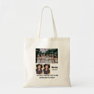 Bachelorette Party anpassningsbar 3 Photo Collage Tygkasse