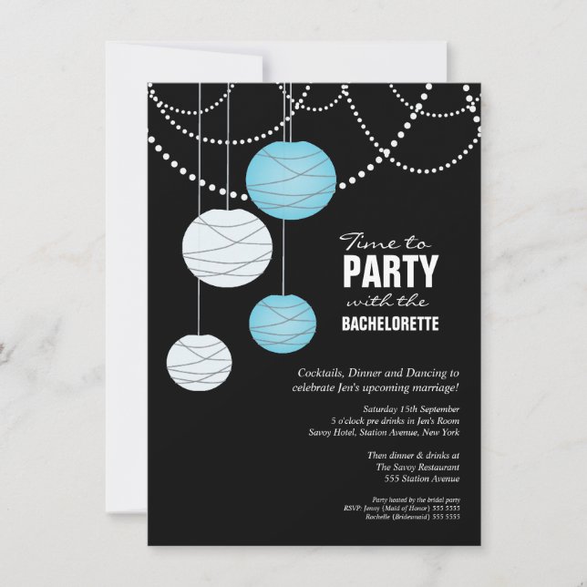 Bachelorette Party Aqua Blue Pappra Lanternor Inbj Inbjudningar (Framsida)