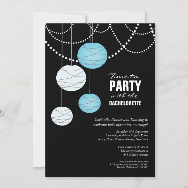 Bachelorette Party Aqua Blue Papprare Lanterns Inb Inbjudningar (Framsida)