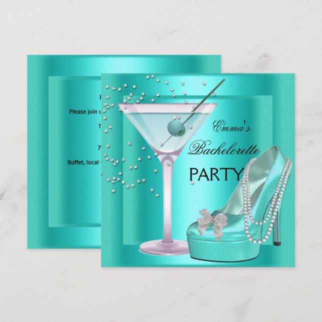 Bachelorette Party Aqua Teal Blue Turcos Shoes Inbjudningar (Fram/baksida)