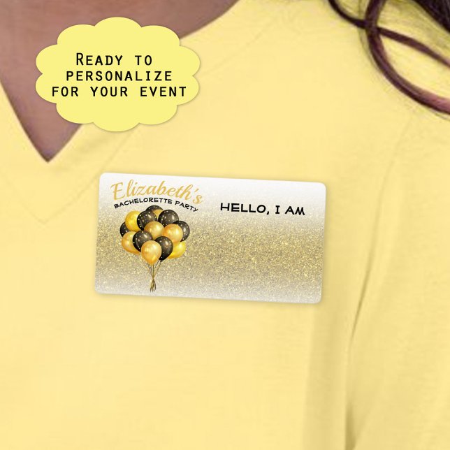 Bachelorette Party Balloons Guld Glitter Namn bric Fraktsedel (Have custom sticker label name tags for your guests to identify each other. Add guest name at event.)