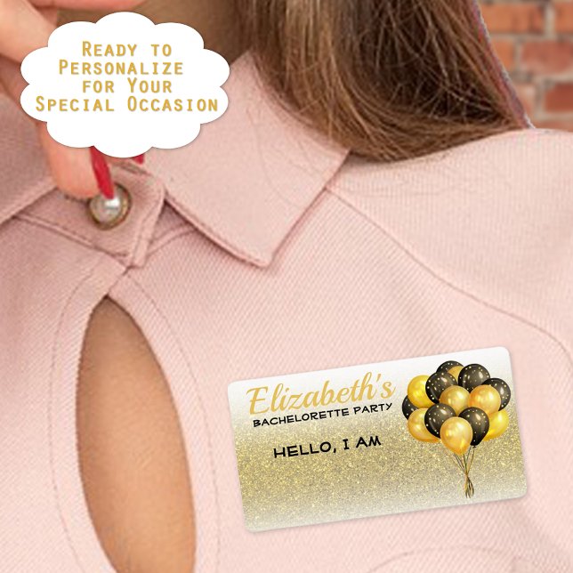 Bachelorette Party Balloons Guld Glitter Namn bric Fraktsedel (Help guests remember who they are talking to with a paper label name tag. Write in name at event.)