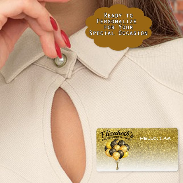Bachelorette Party Balloons Guld Glitter Namn bric Fraktsedel (Add label sticker name tags to your event planning process to help guests remember names. )