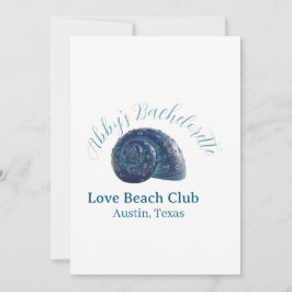 Bachelorette party beach club blue sea shell name  inbjudningar