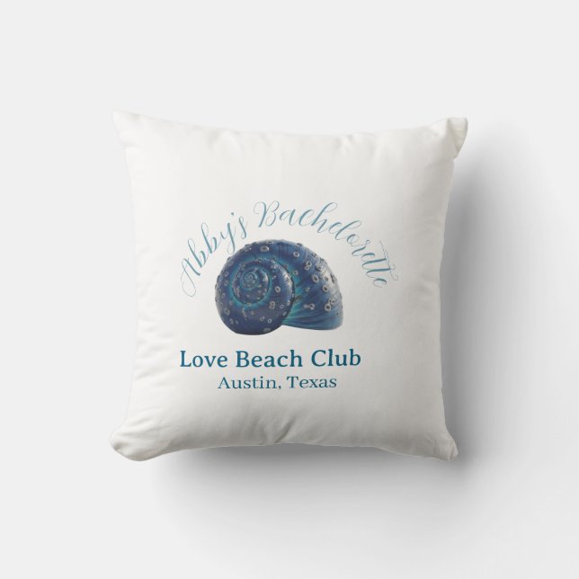 Bachelorette party beach club blue sea shell name  kudde (Framsida)