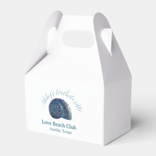 Bachelorette party beach club blue sea shell name  presentaskar (Framsidan Sidan)