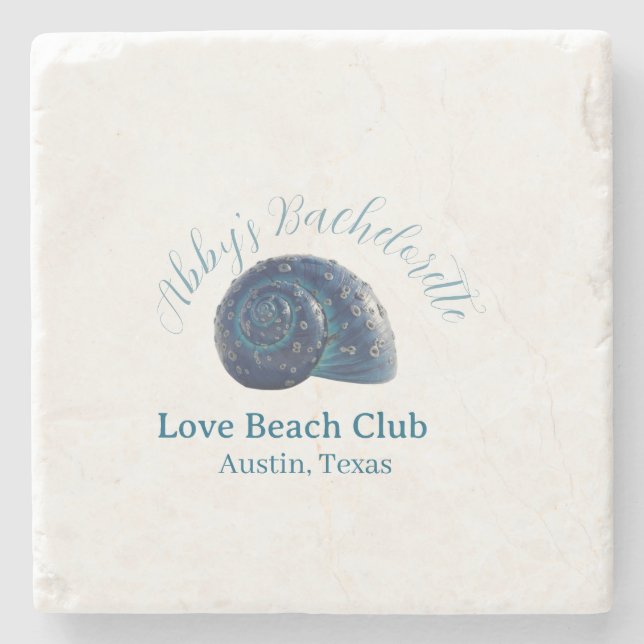 Bachelorette party beach club blue sea shell name  stenunderlägg (Framsidan)