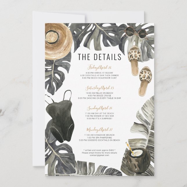 Bachelorette Party Beach Helg inbjuden på kontinen Inbjudningar (Baksida)