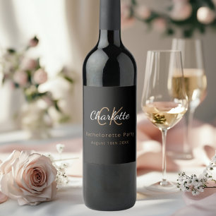 Bachelorette Party Black guld monogram Vinflaska Etikett