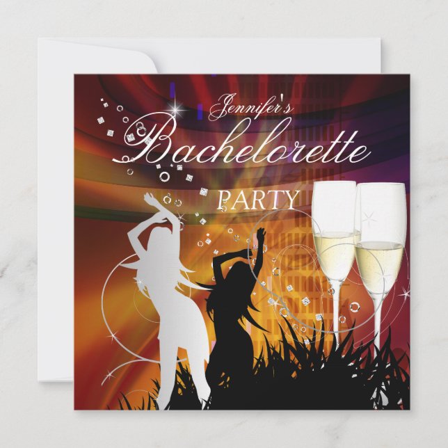 Bachelorette Party Black Guld White Champagne Inbjudningar (Framsida)
