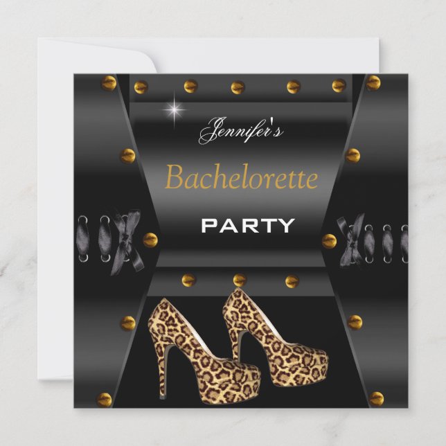 Bachelorette Party Black Leopard Guld Studs Inbjudningar (Framsida)