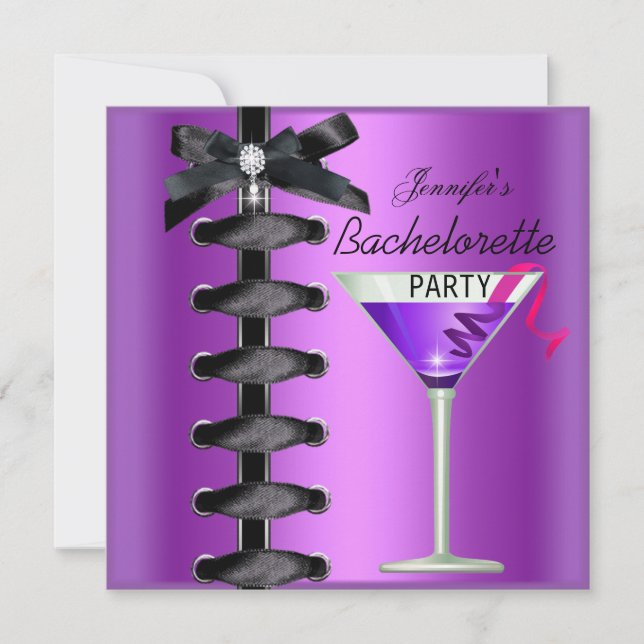 Bachelorette Party Black Lila Cocktail Tie Inbjudningar (Framsida)