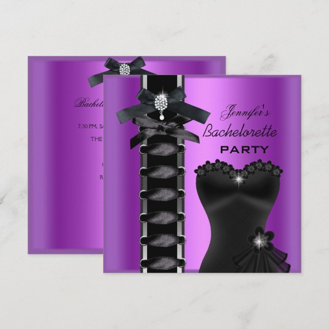 Bachelorette Party Black Lila Diamond Corset Tie Inbjudningar (Fram/baksida)