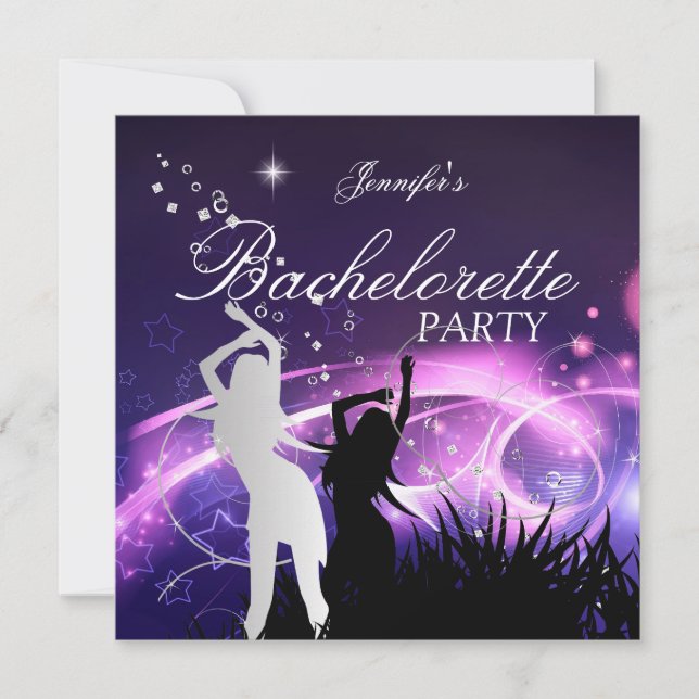 Bachelorette Party Black Lila White Silver Inbjudningar (Framsida)