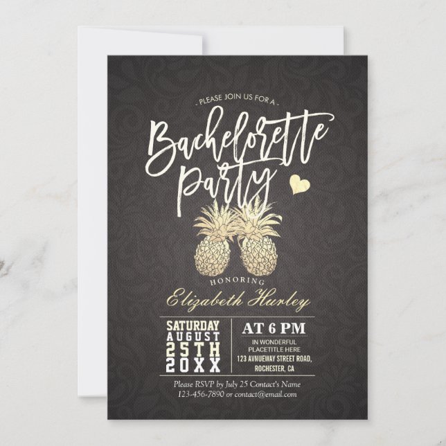 Bachelorette Party Black och Guld Pineapple par Inbjudningar (Framsida)