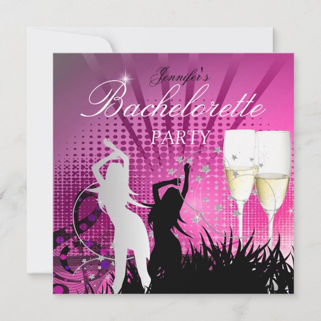 Bachelorette Party Black Rosa White Champagne Inbjudningar (Framsida)