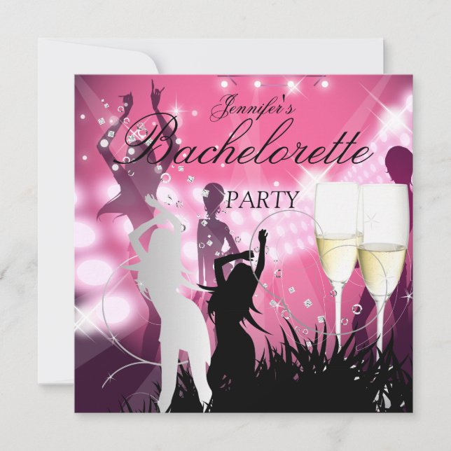 Bachelorette Party Black Rosa White Champagne Inbjudningar (Framsida)