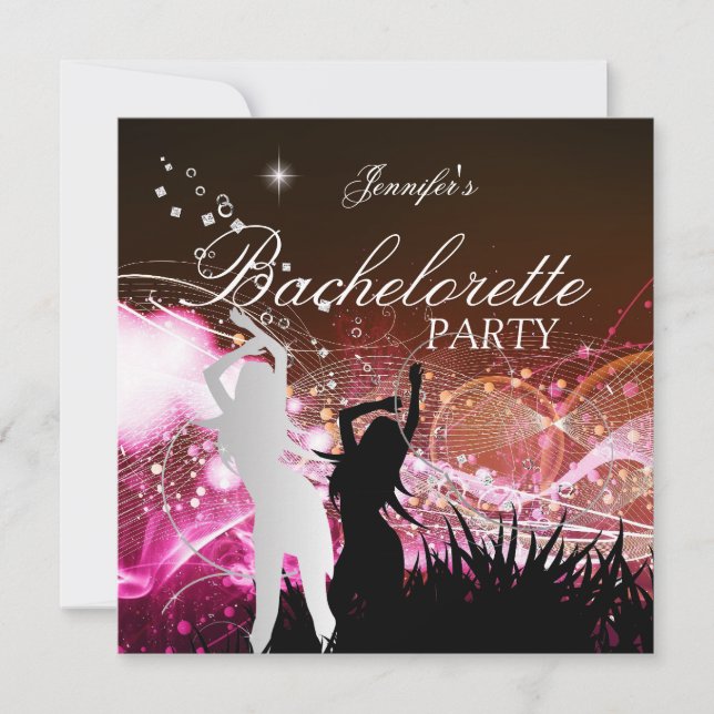 Bachelorette Party Black Rosa White Silver Inbjudningar (Framsida)