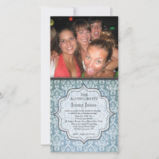 Bachelorette Party Blue Grunge Damask Photo Inbjud